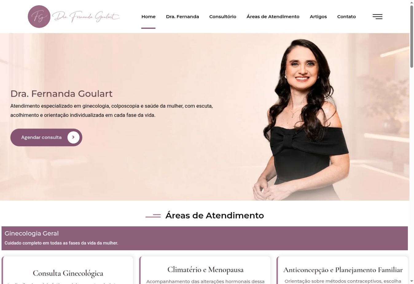 Página inicial do site da Dra. Fernanda Goulart